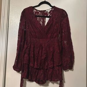 allison + kelly wine colored jumpsuit